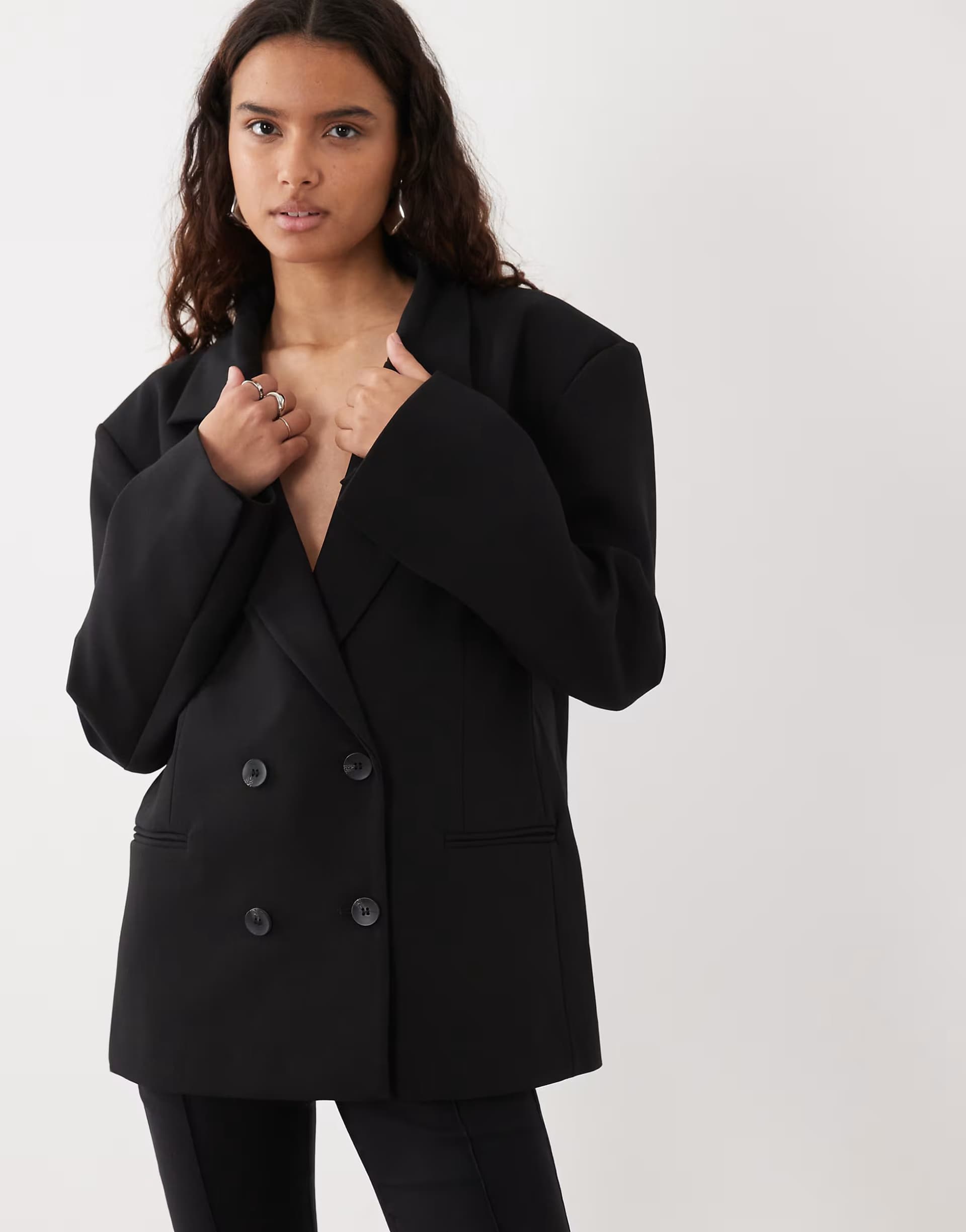 ASOS Miss Selfridge power shoulder double breasted blazer in black