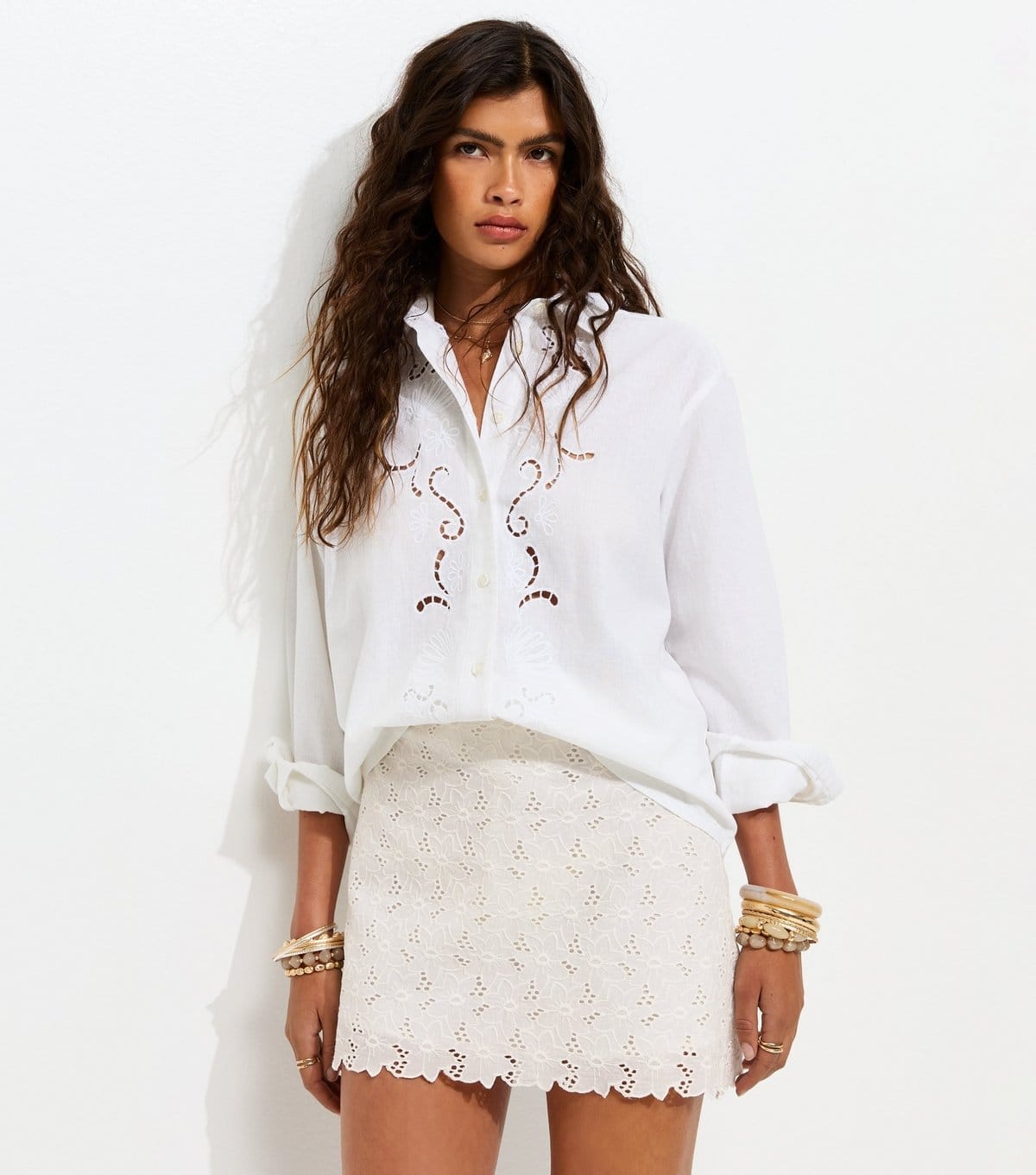 New Look White Cotton Broderie Anglaise Floral Skort