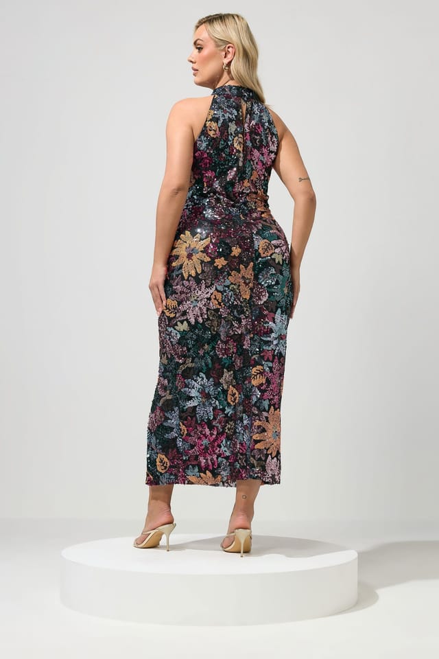Yours Yours Women's Floral Sequin Maxi Dress in Black - 3
