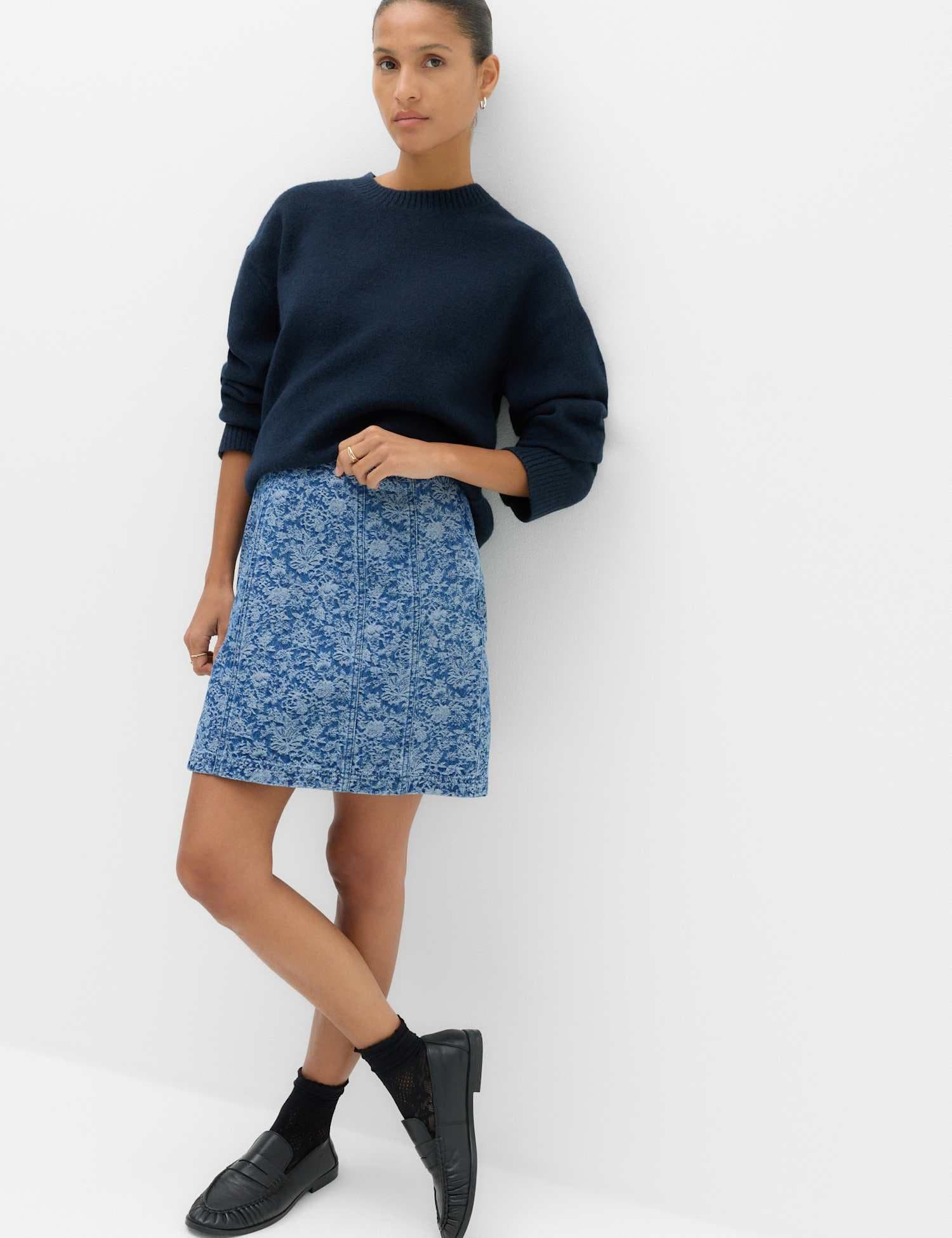 Marks & Spencer M&S Denim Jacquard Mini A-Line Skirt Indigo Mix