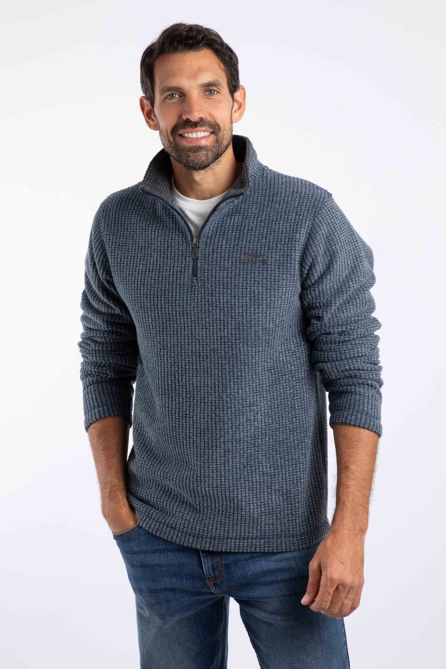 Weird Fish Weird Fish Men's Newark 1/4 Zip Grid Fleece in Navy