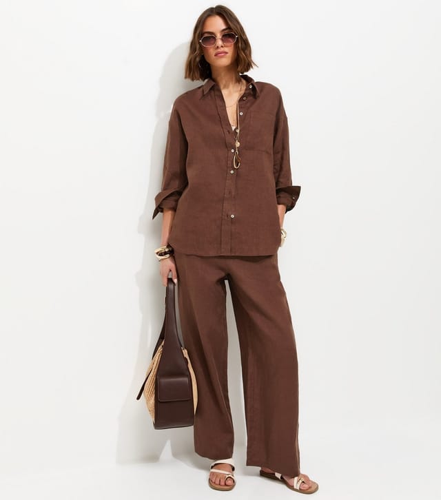 New Look Women's Brown Pure Linen Oversized Long Sleeve Shirt New Look - 3
