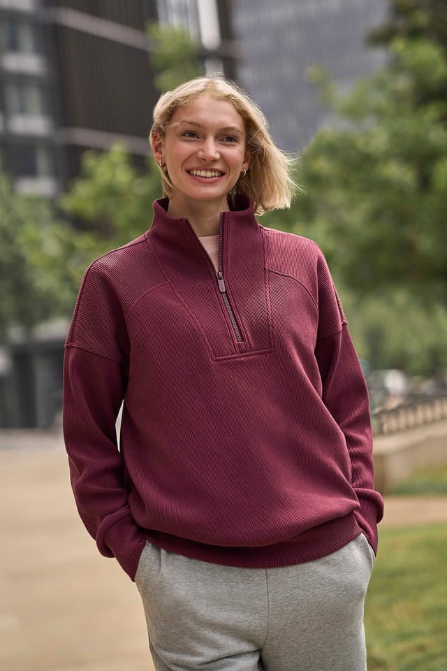 Animal Animal Women's 'Ottoman' Warm Comfortable Soft Casual Half Zip Ribbed Sweatshirt in Burgundy - 2