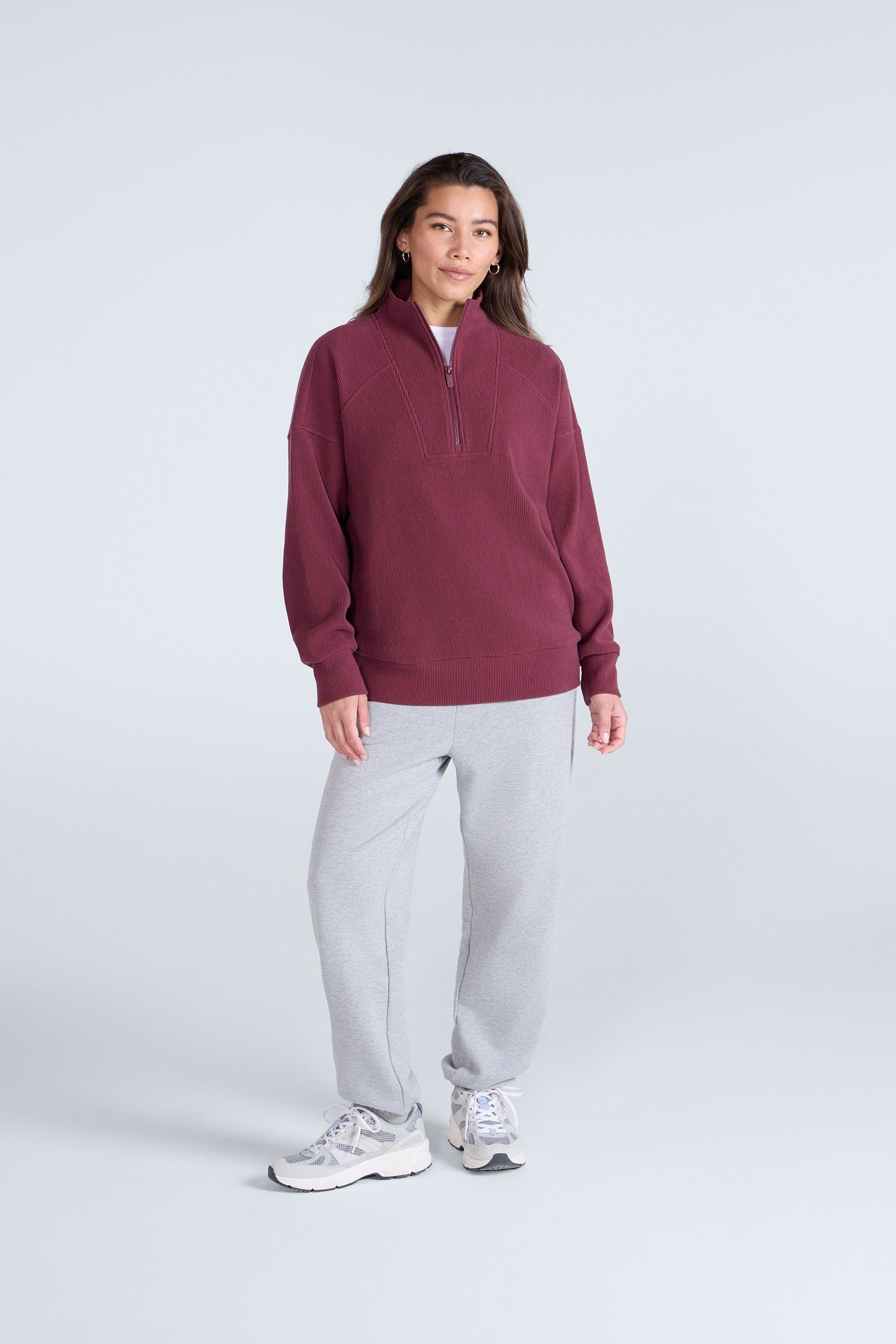 Animal Animal Women's 'Ottoman' Warm Comfortable Soft Casual Half Zip Ribbed Sweatshirt in Burgundy - 3