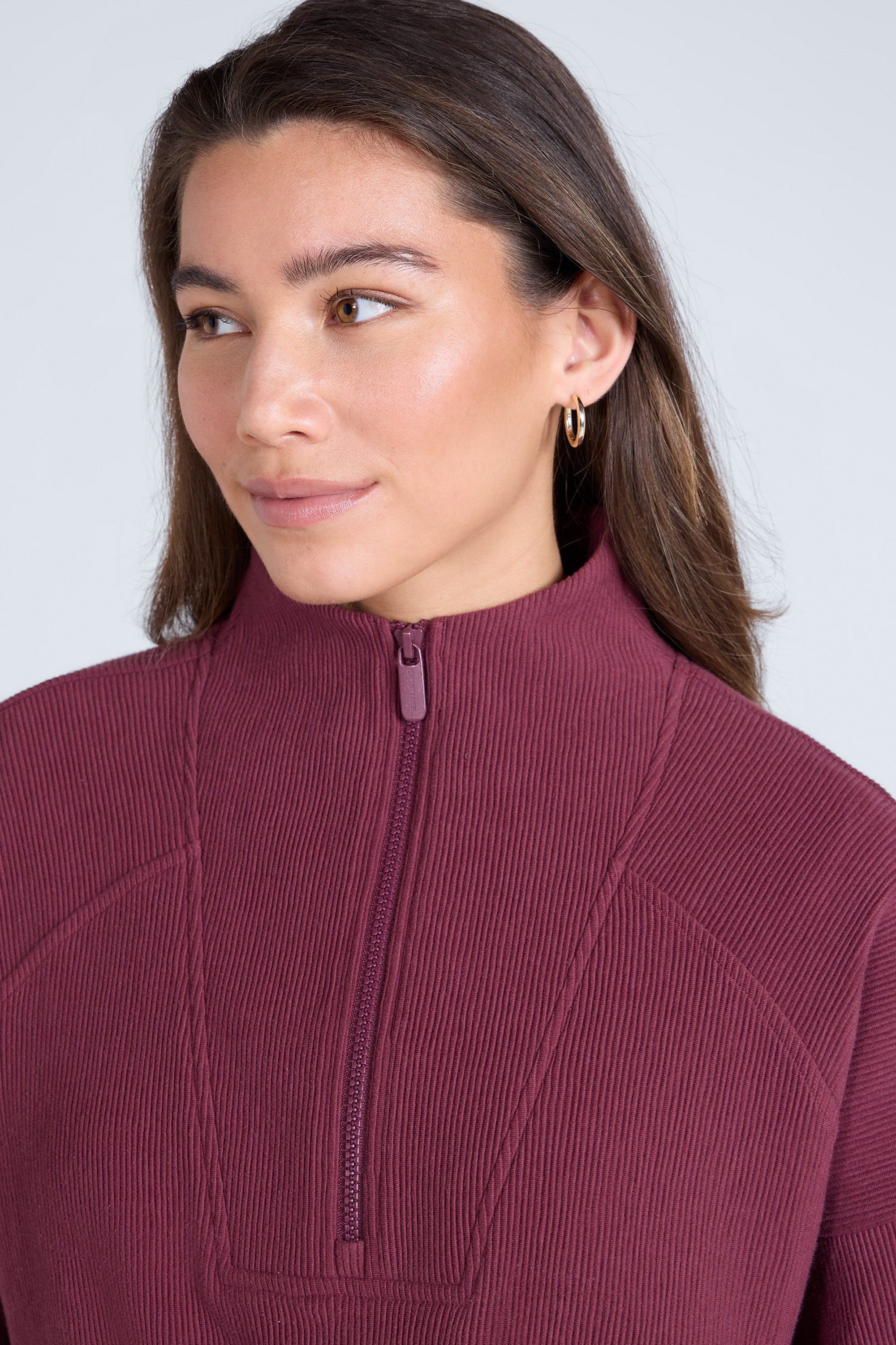 Animal Animal Women's 'Ottoman' Warm Comfortable Soft Casual Half Zip Ribbed Sweatshirt in Burgundy - 4