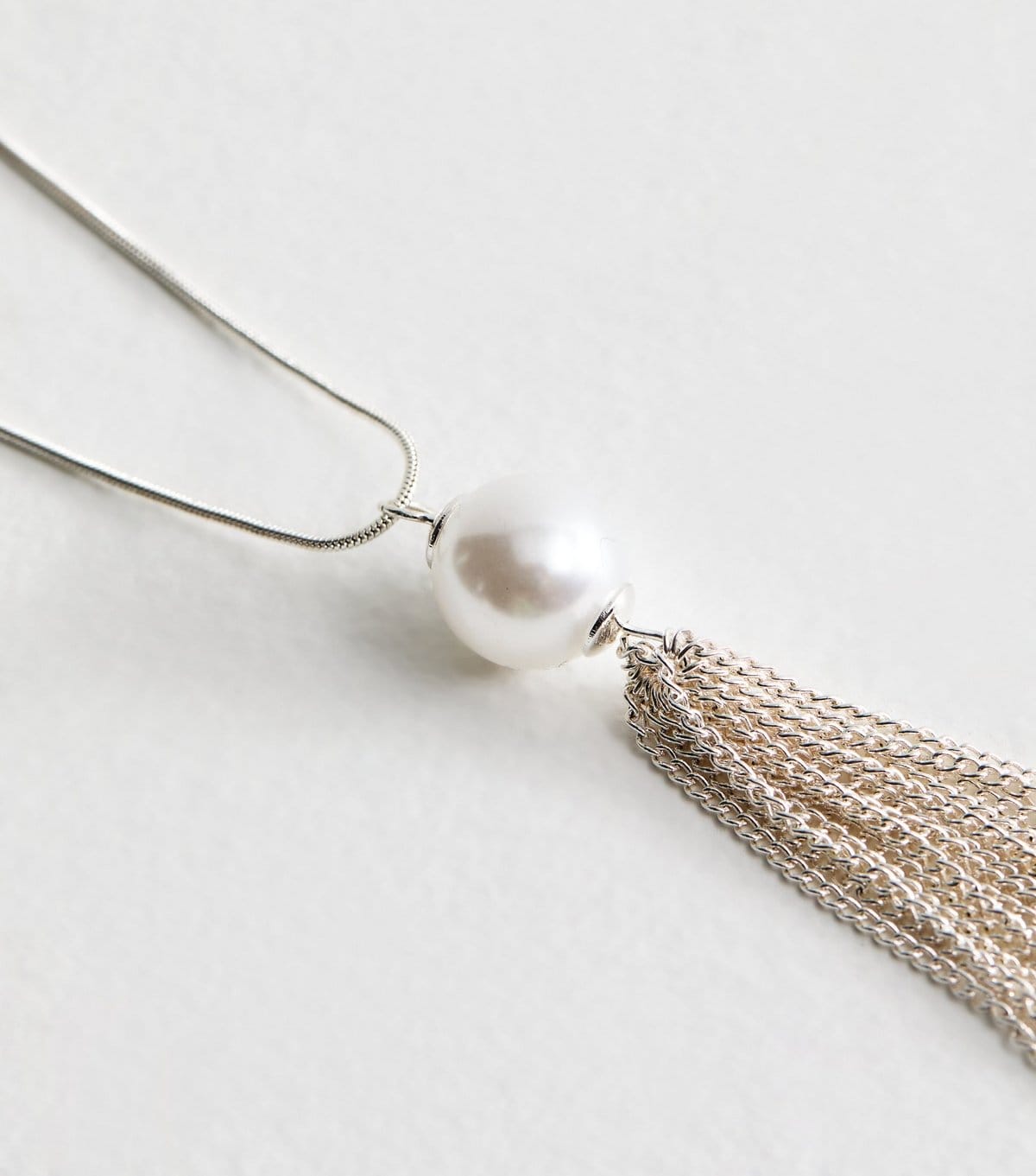 New Look Silver Tone Faux Pearl Tassel Charm Long Necklace New Look - 4