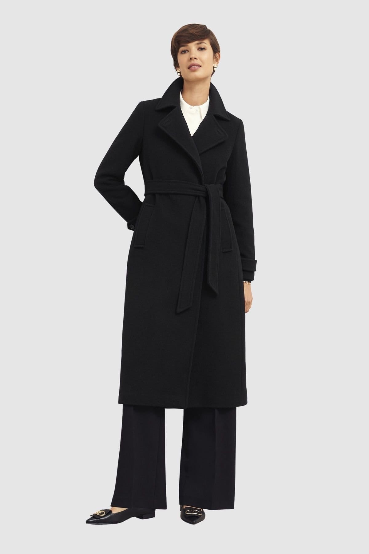 Hobbs London Black Cashmere Wool Wrap Coat