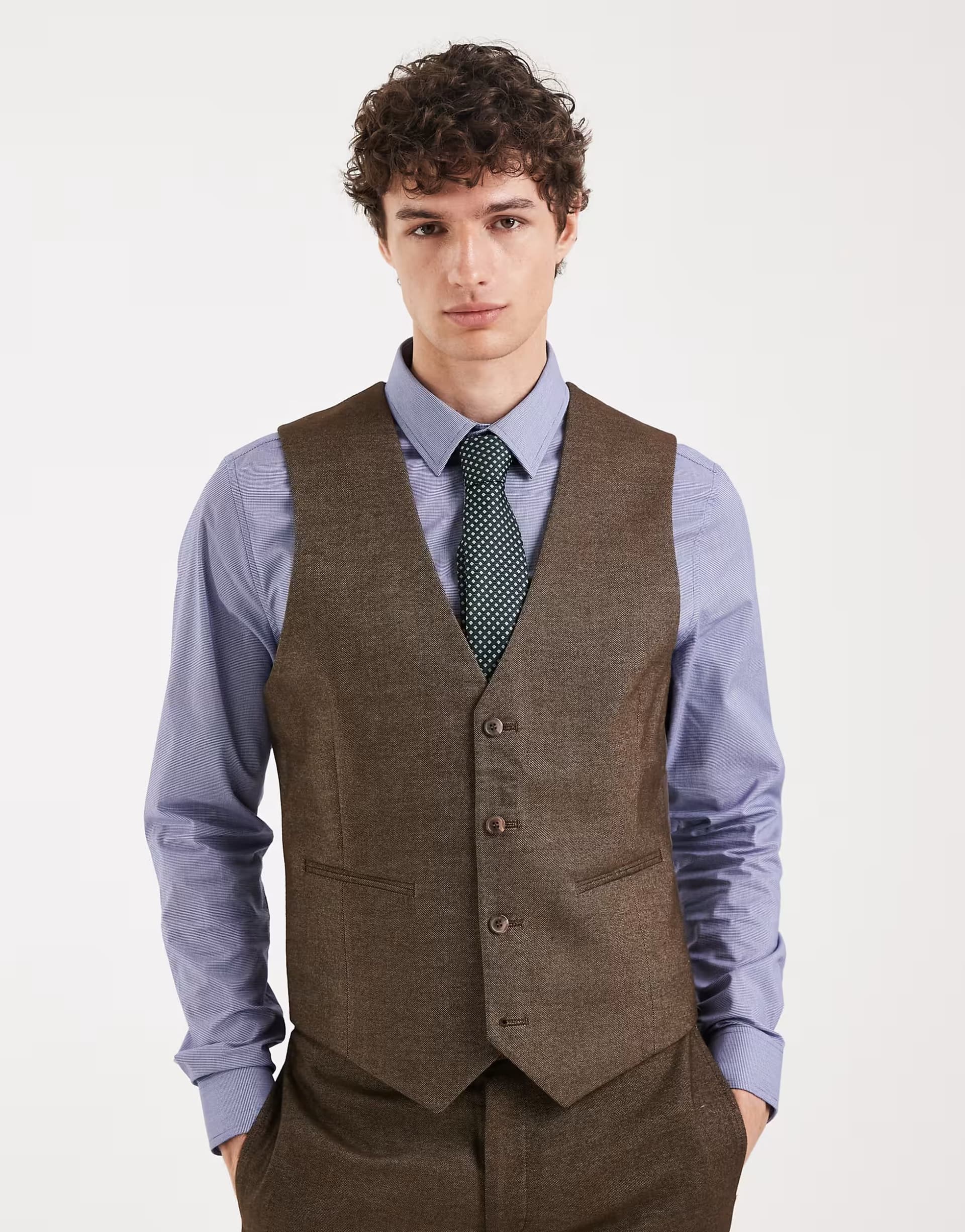 ASOS ASOS DESIGN wool look skinny suit waistcoat in brown