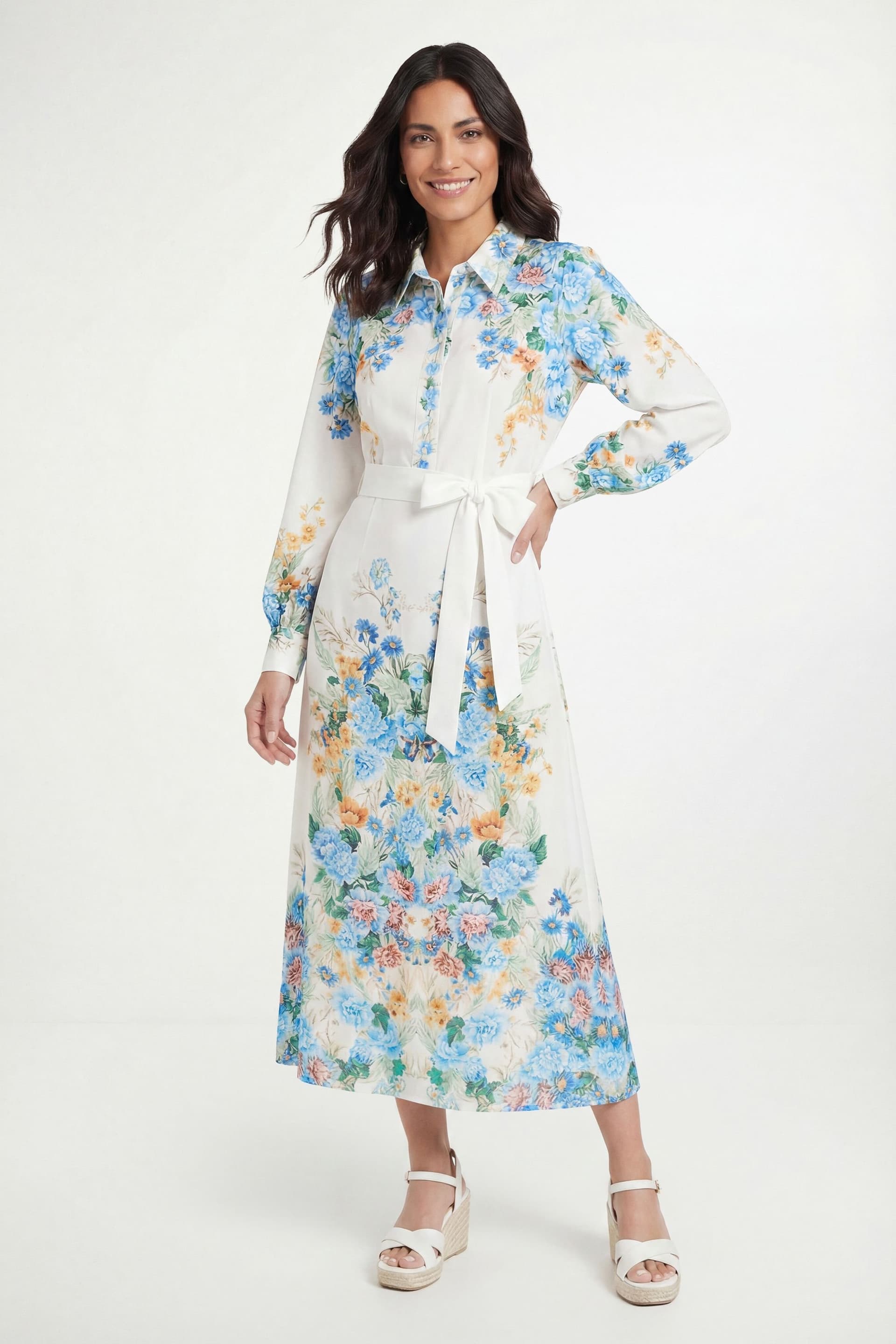 Wallis Wallis Women's Summer Floral Western Shirt Dress in Ivory