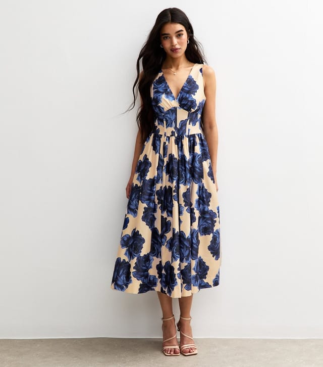 New Look Women's Blue Rose Print V-Neck Midi Dress New Look - 2