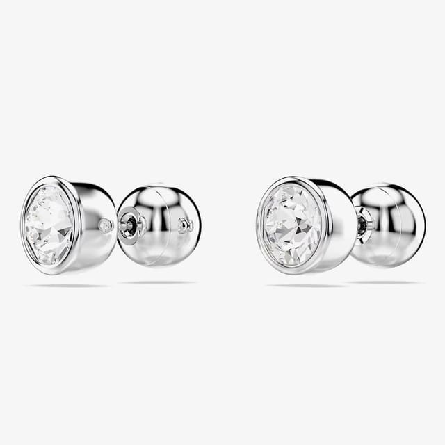 Swarovski Swarovski Women's Imber Rhodium Plated White Round Stud Earrings 5696073 in Silver - 3