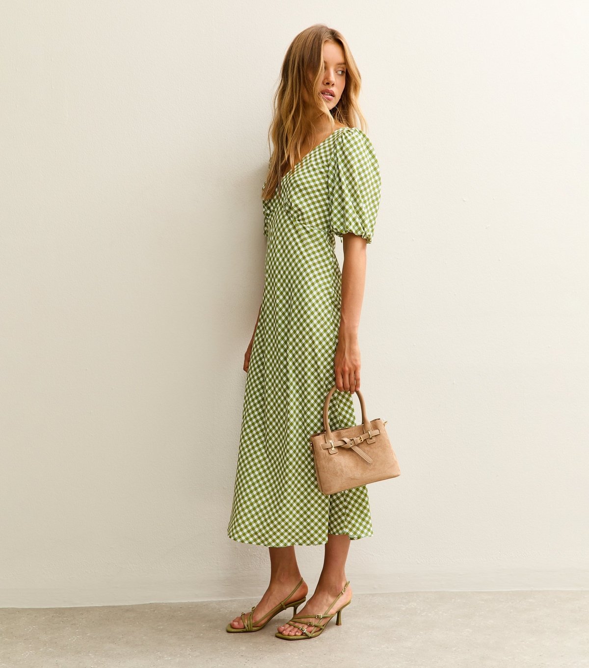 New Look Women's Green Gingham Print Bow Back Midi Dress New Look - 3