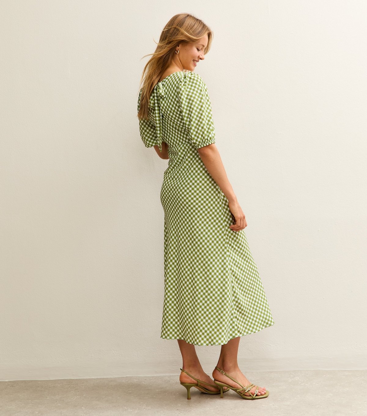 New Look Women's Green Gingham Print Bow Back Midi Dress New Look - 4