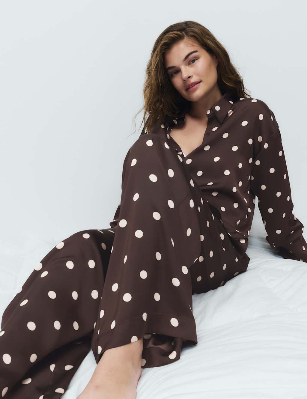 Marks & Spencer M&S Dream Satin™ Polka Dot Pyjama Bottoms Brown Mix