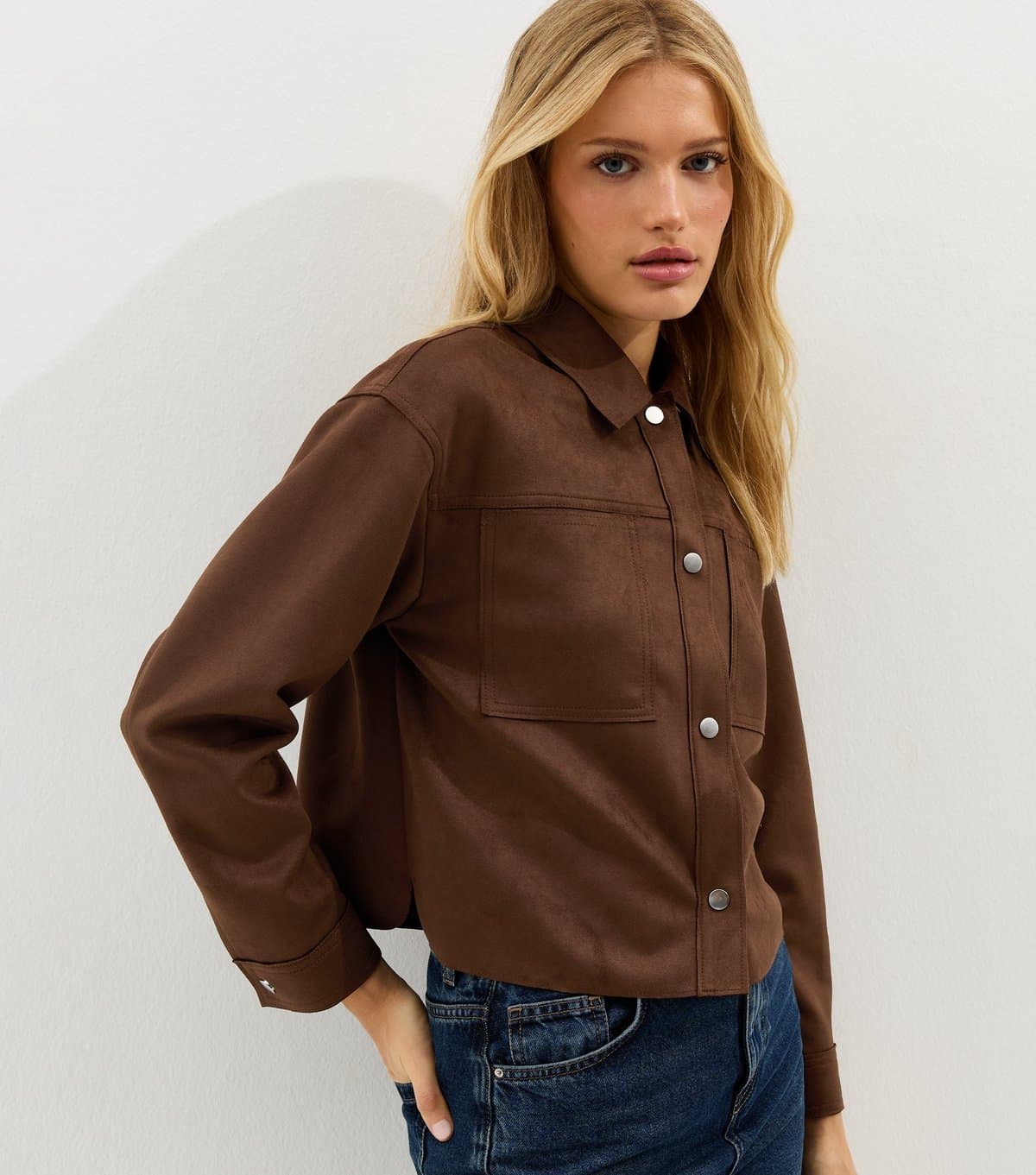 New Look Women's Dark Brown Faux Suede Boxy Shacket New Look