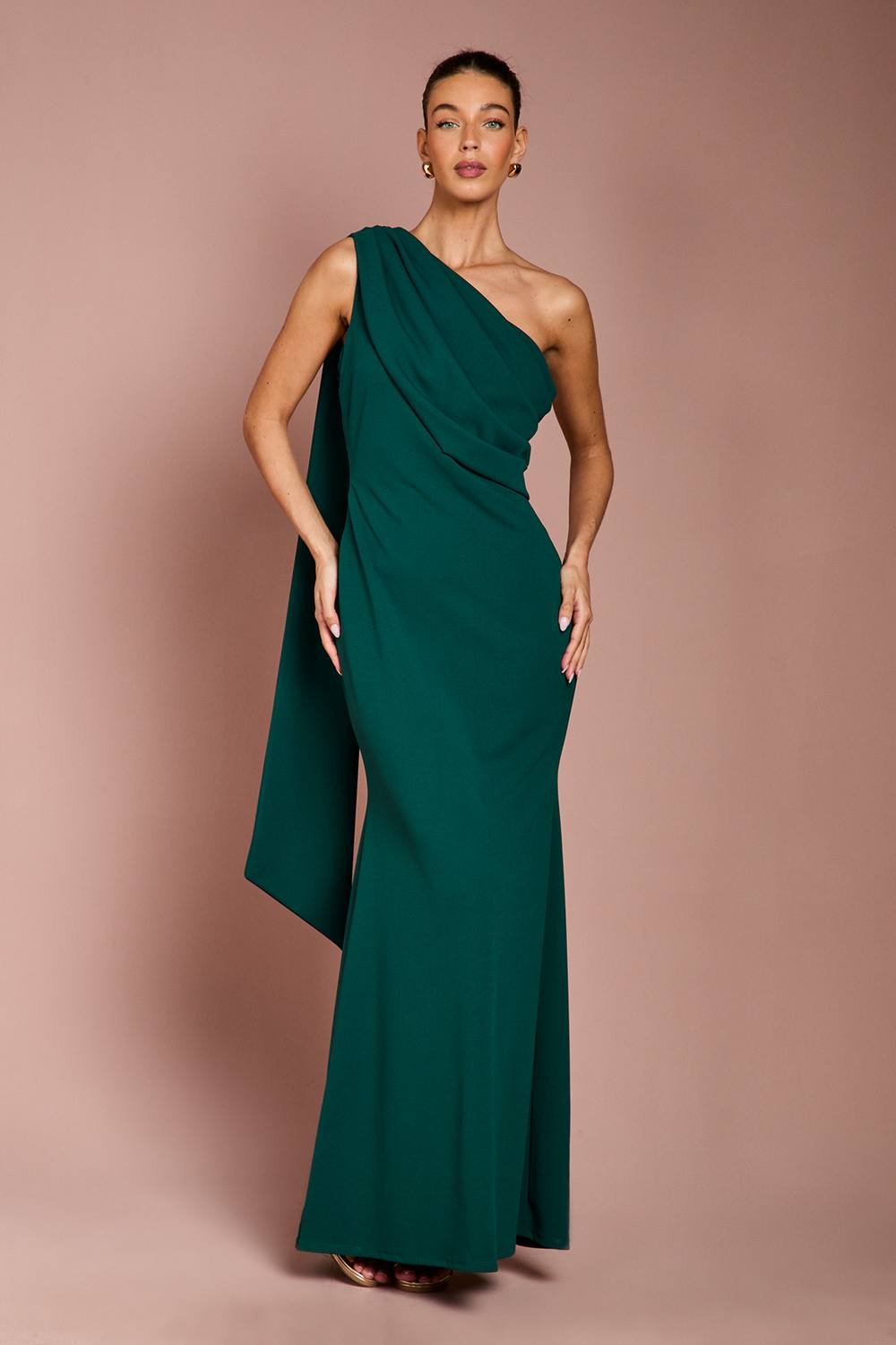 Coast Coast Women's One Shoulder Stretch Crepe Maxi Dress in Emerald - 2