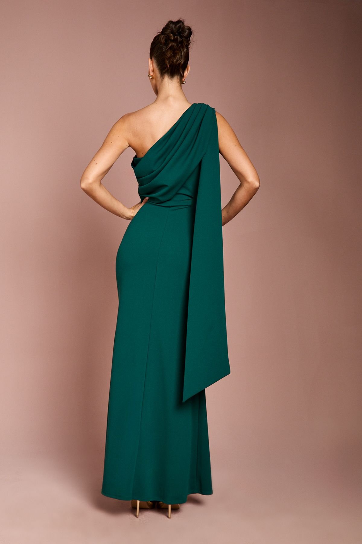Coast Coast Women's One Shoulder Stretch Crepe Maxi Dress in Emerald - 3
