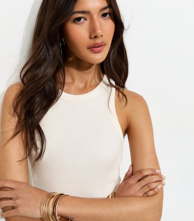 New Look Women's Cream Pack of 3 Racer Back Ribbed Jersey Vest Tops New Look - 2