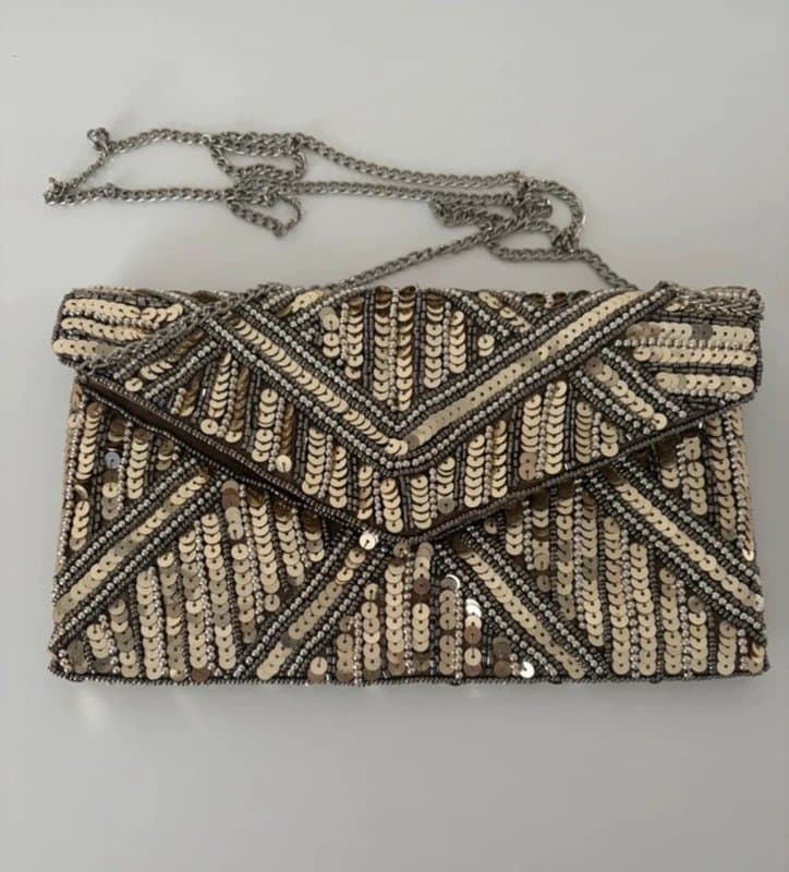 New Look Look Gold & Silver Beaded Sequin Envelope Clutch Bag - Excellent Condition