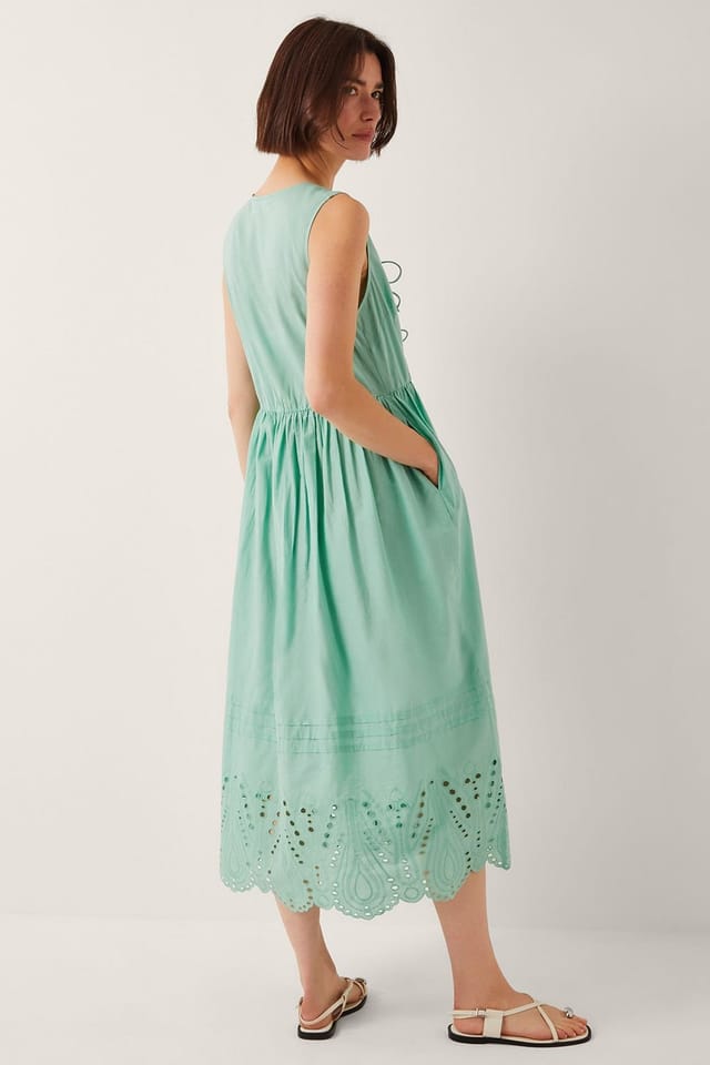 Monsoon Monsoon Women's Sadie Tie Broderie Midi Dress in Green - 2