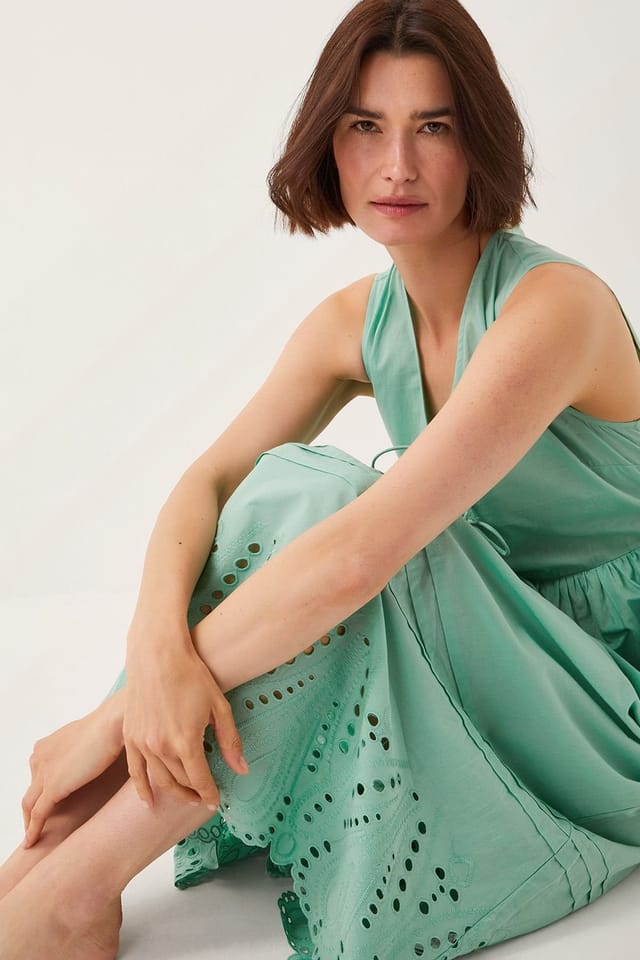 Monsoon Monsoon Women's Sadie Tie Broderie Midi Dress in Green - 3