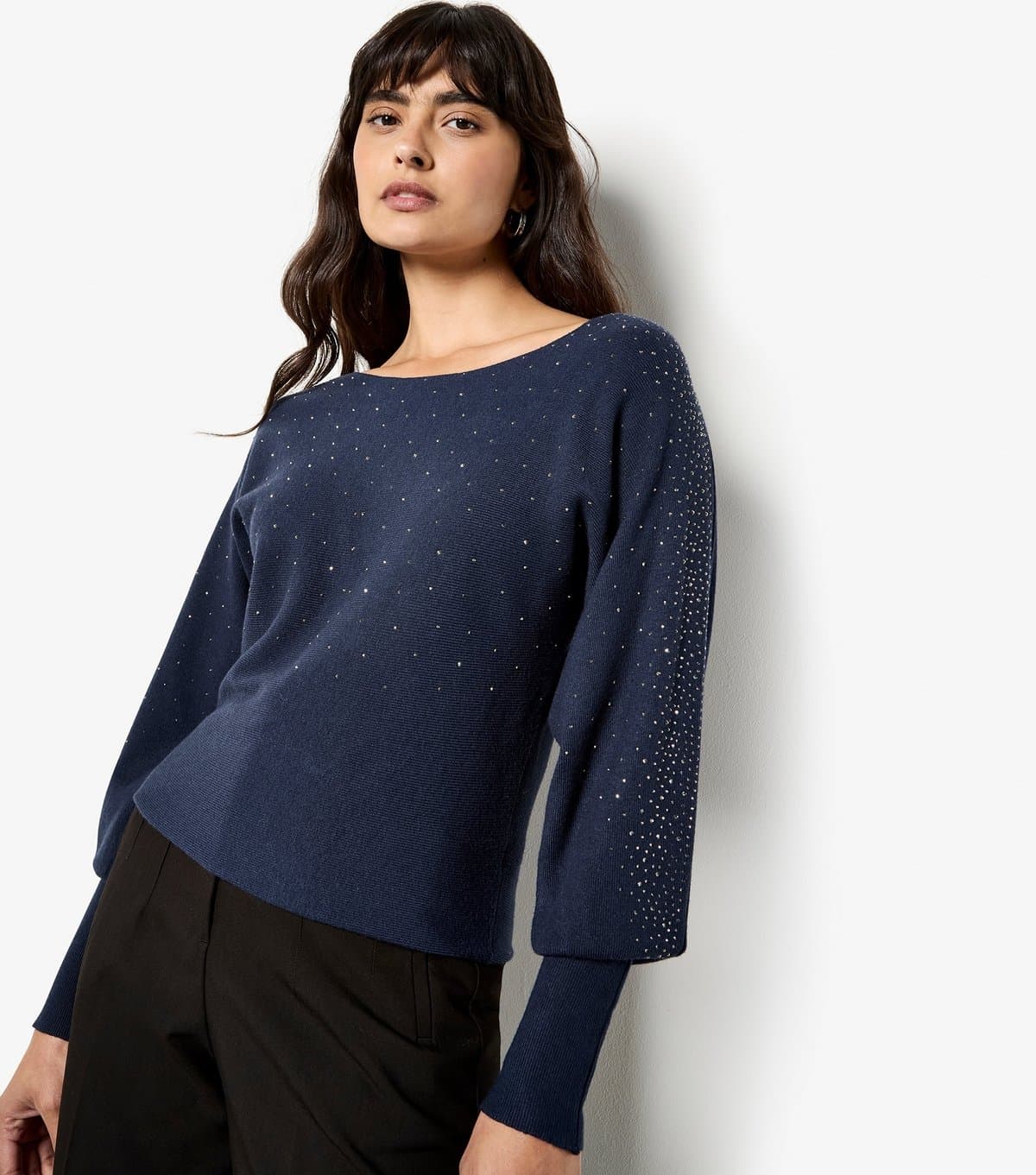 Apricot Women's Navy Stud Ribbed Batwing Jumper Apricot New Look