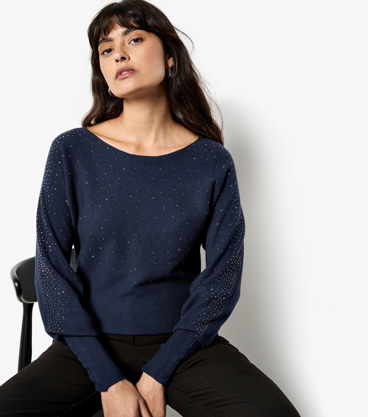 Apricot Women's Navy Stud Ribbed Batwing Jumper Apricot New Look - 2