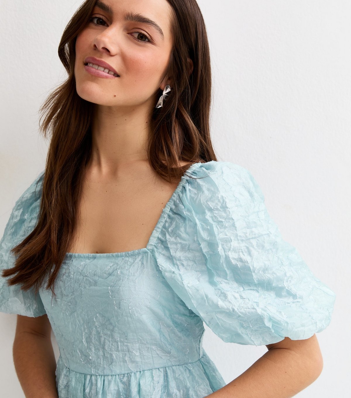 New Look Women's Petite Light Blue Glitter Milkmaid Midi Dress New Look - 2