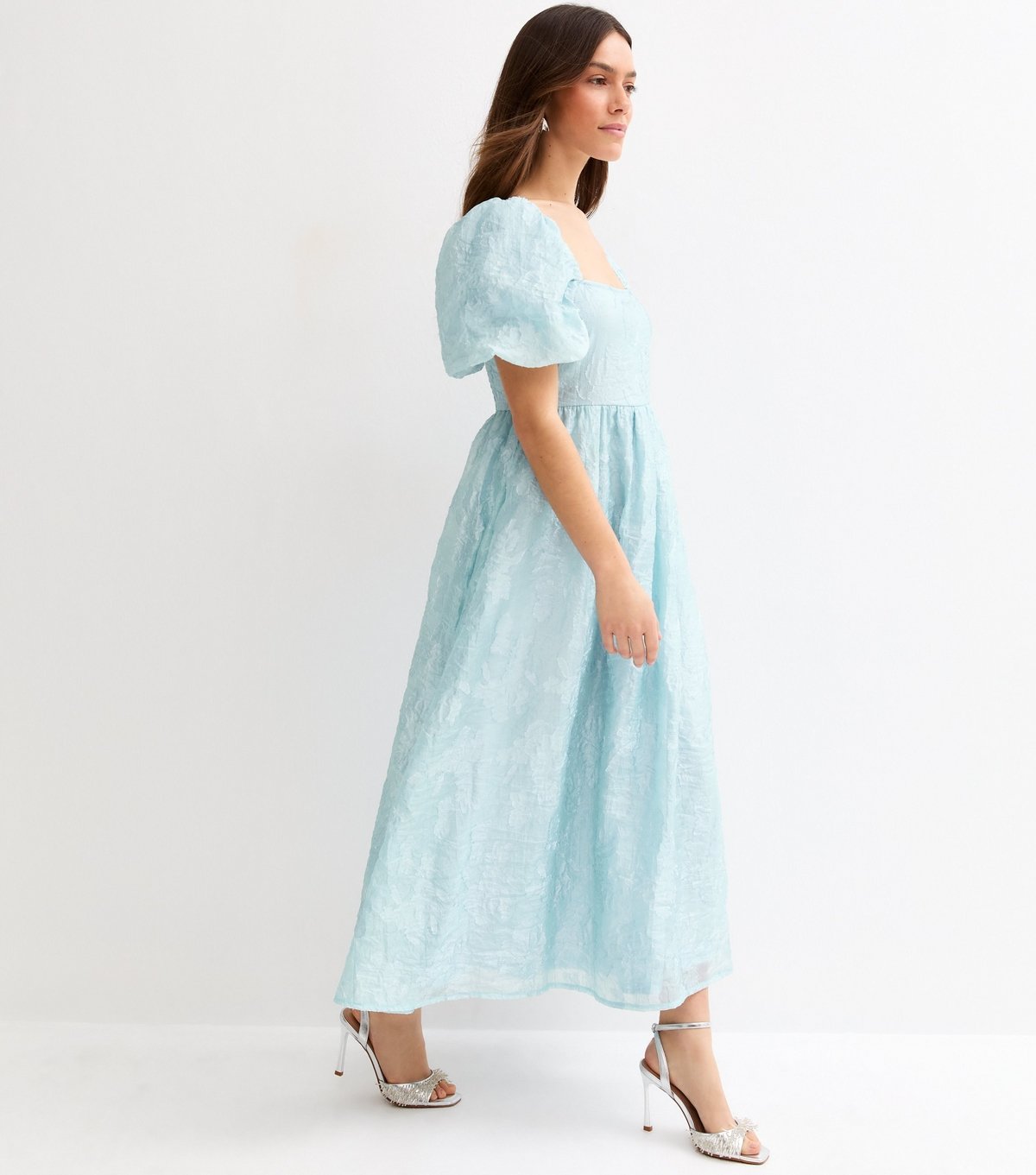 New Look Women's Petite Light Blue Glitter Milkmaid Midi Dress New Look - 3