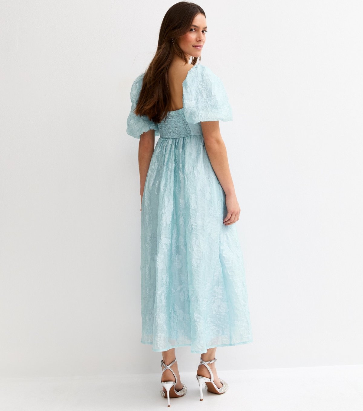 New Look Women's Petite Light Blue Glitter Milkmaid Midi Dress New Look - 4