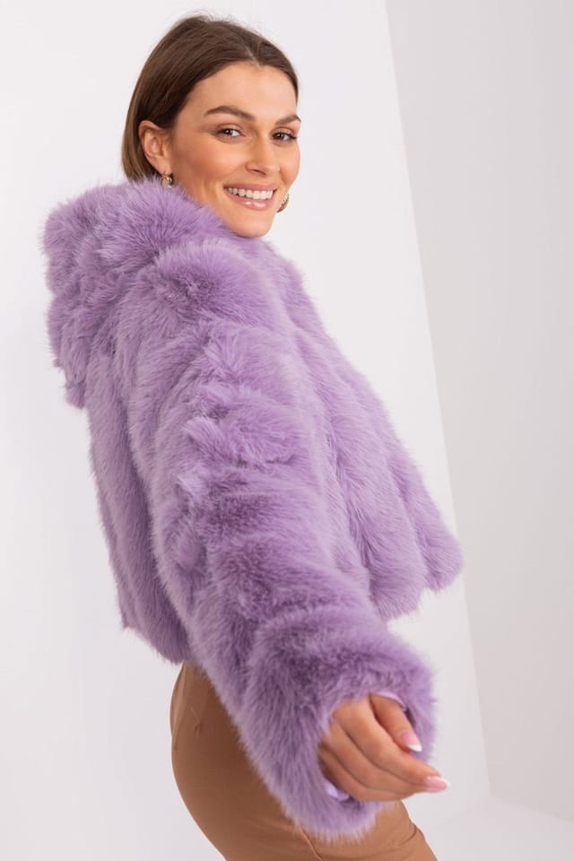 Love Lace Love Lace Women's Fur Hood Short Transitional Jacket with Velcro in Violet - 2