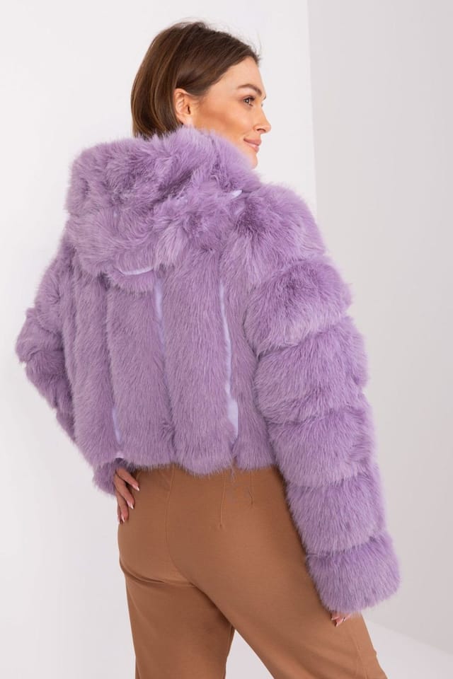 Love Lace Love Lace Women's Fur Hood Short Transitional Jacket with Velcro in Violet - 3