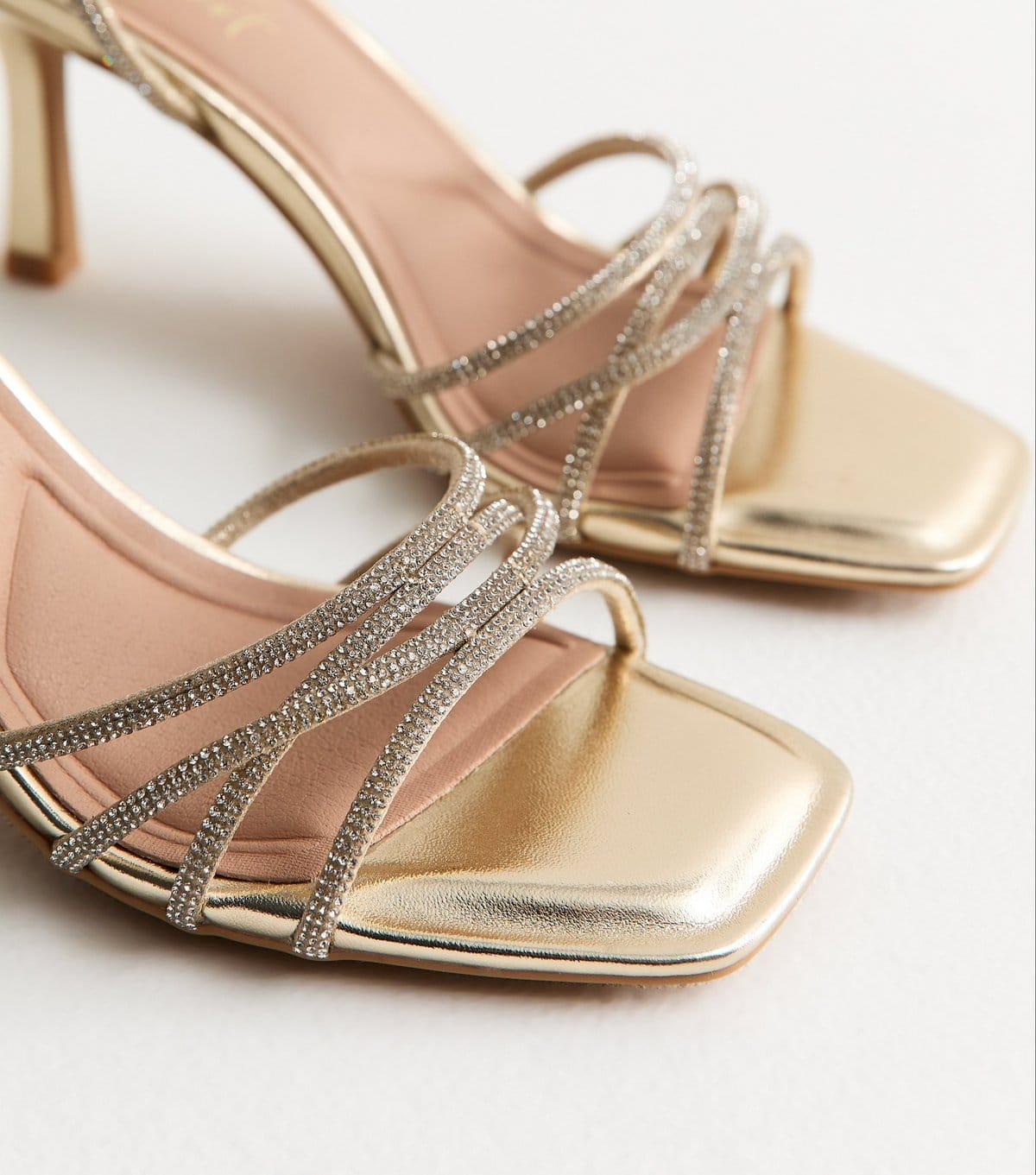 New Look Women's Gold Faux Leather Diamante Strap Stiletto Sandals Vegan New Look - 4
