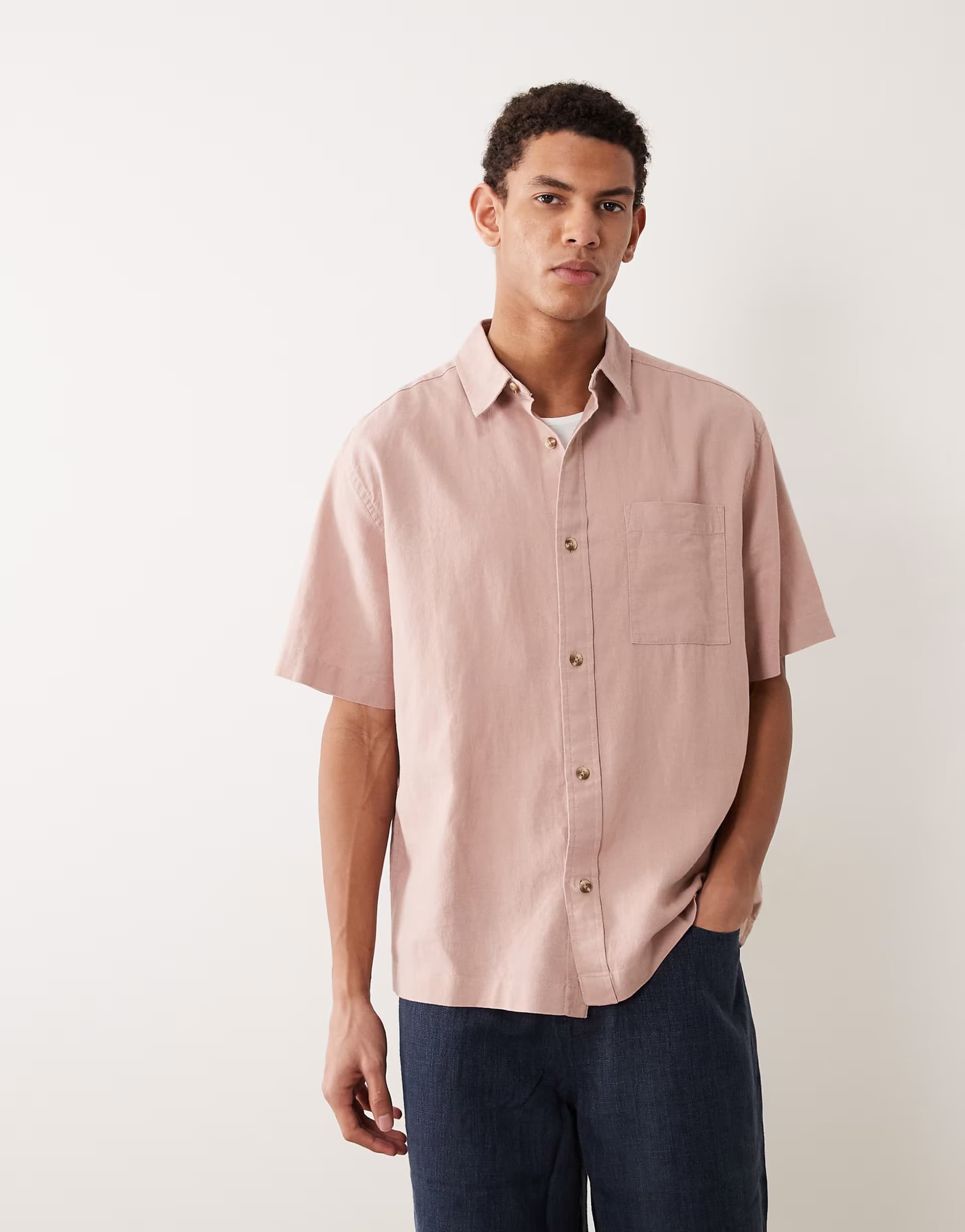 ASOS ASOS DESIGN relaxed linen blend shirt in light pink