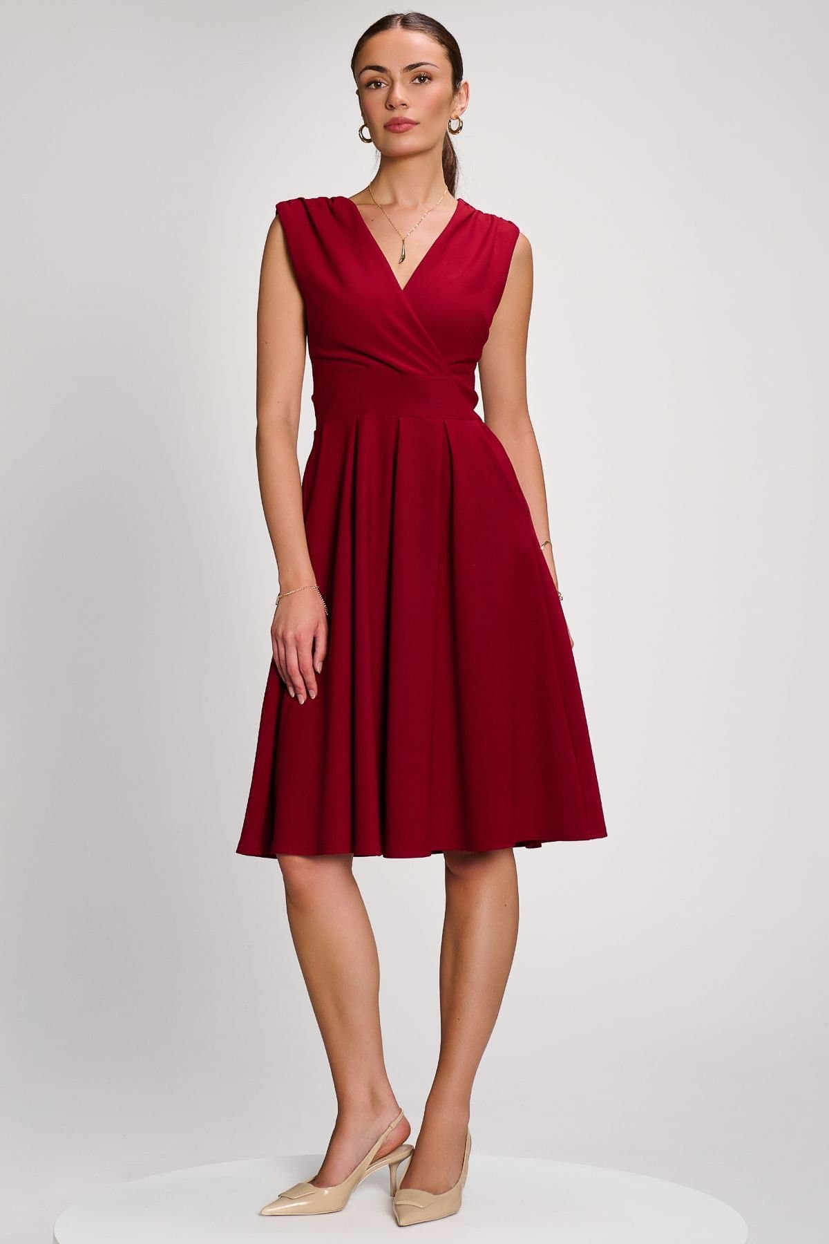 Jolie Moi Jolie Moi Women's Plain Sleeveless Midi Dress in Dark Red