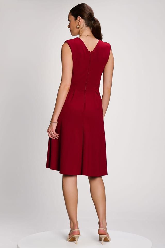 Jolie Moi Jolie Moi Women's Plain Sleeveless Midi Dress in Dark Red - 2