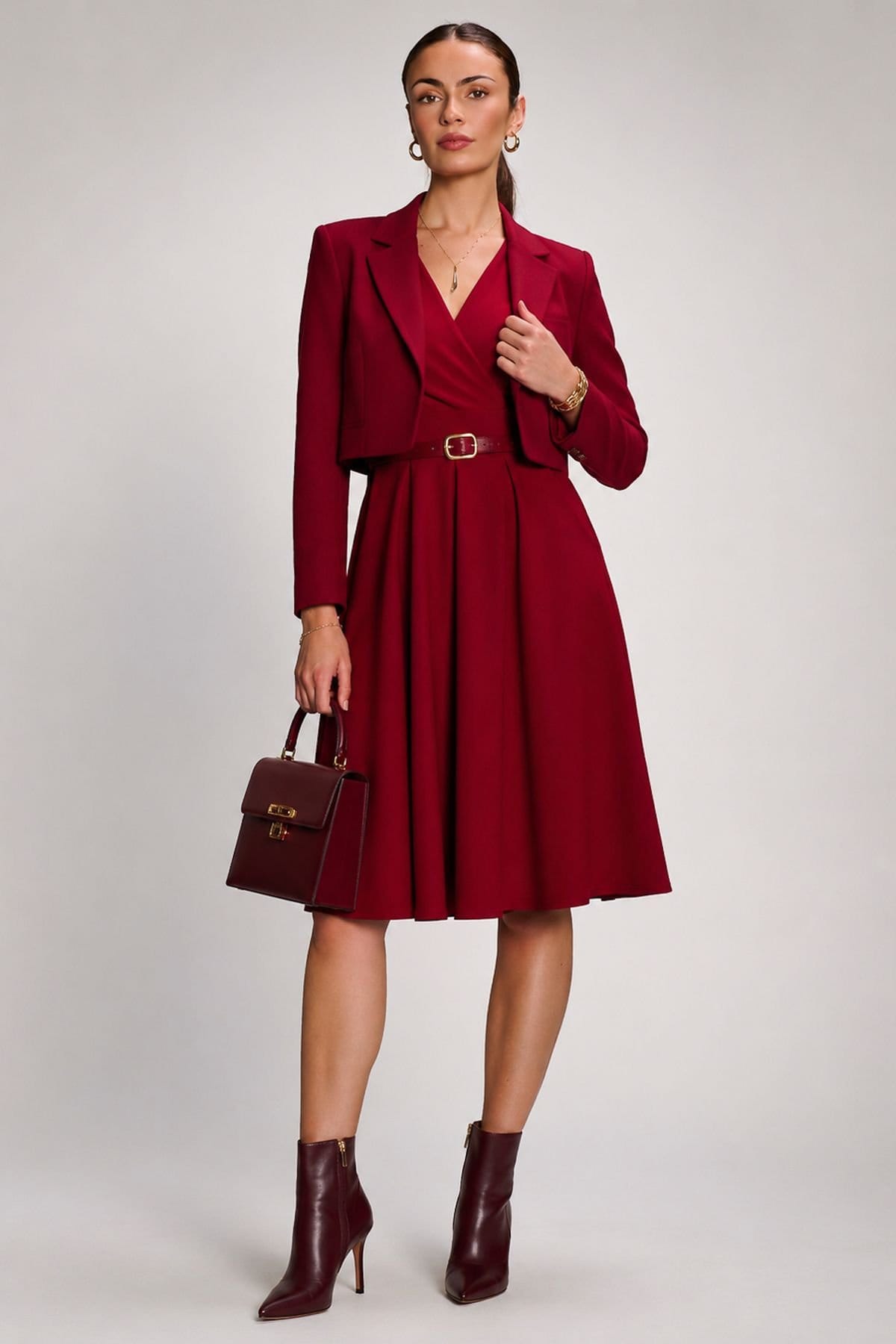 Jolie Moi Jolie Moi Women's Plain Sleeveless Midi Dress in Dark Red - 4