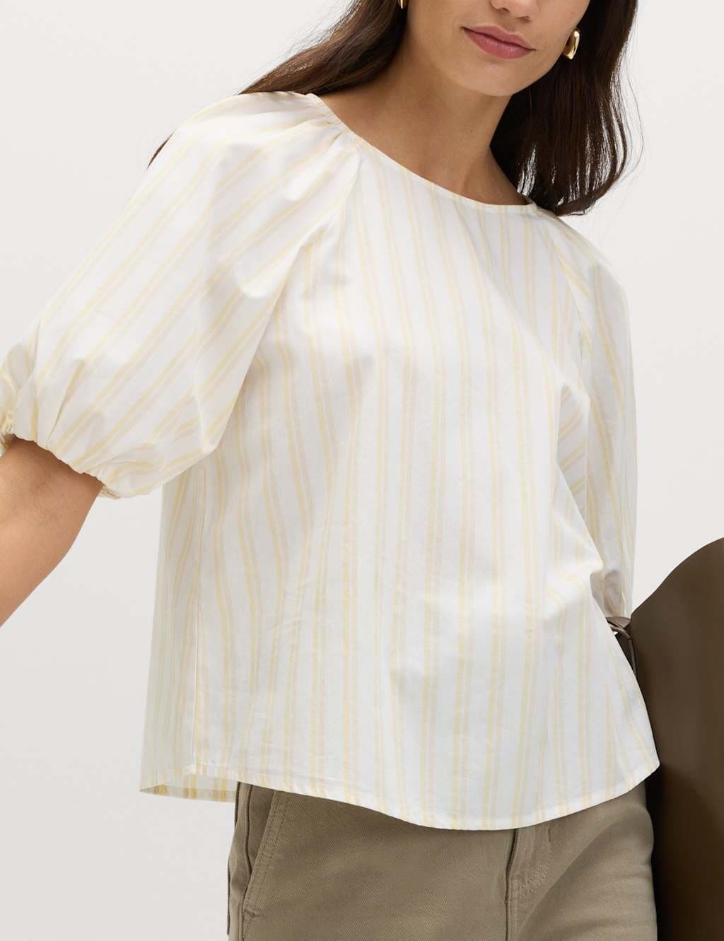 Marks & Spencer M&S Pure Cotton Printed Puff Sleeve Blouse Yellow Mix