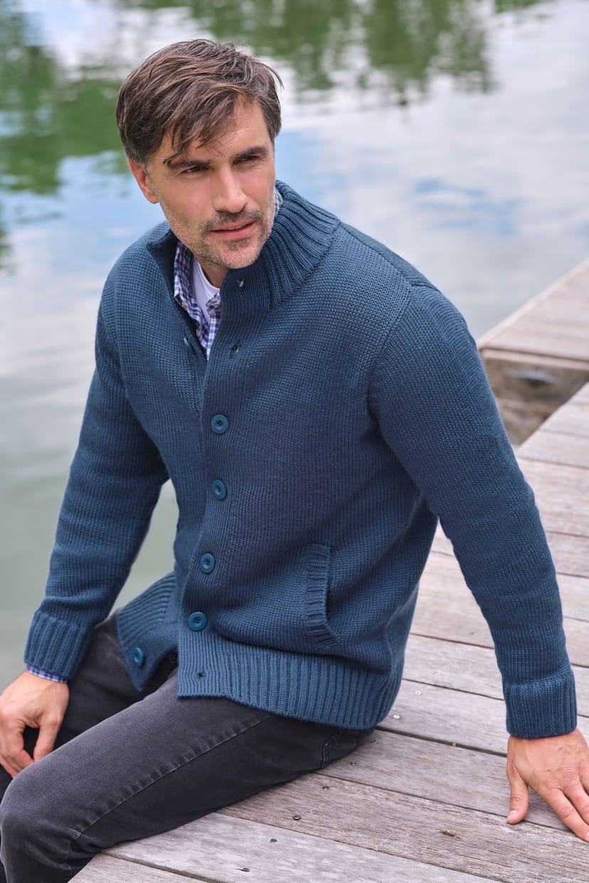 WoolOvers WoolOvers Men's Mens 100% Pure Wool Button Everyday Cardigan in Blue - 1