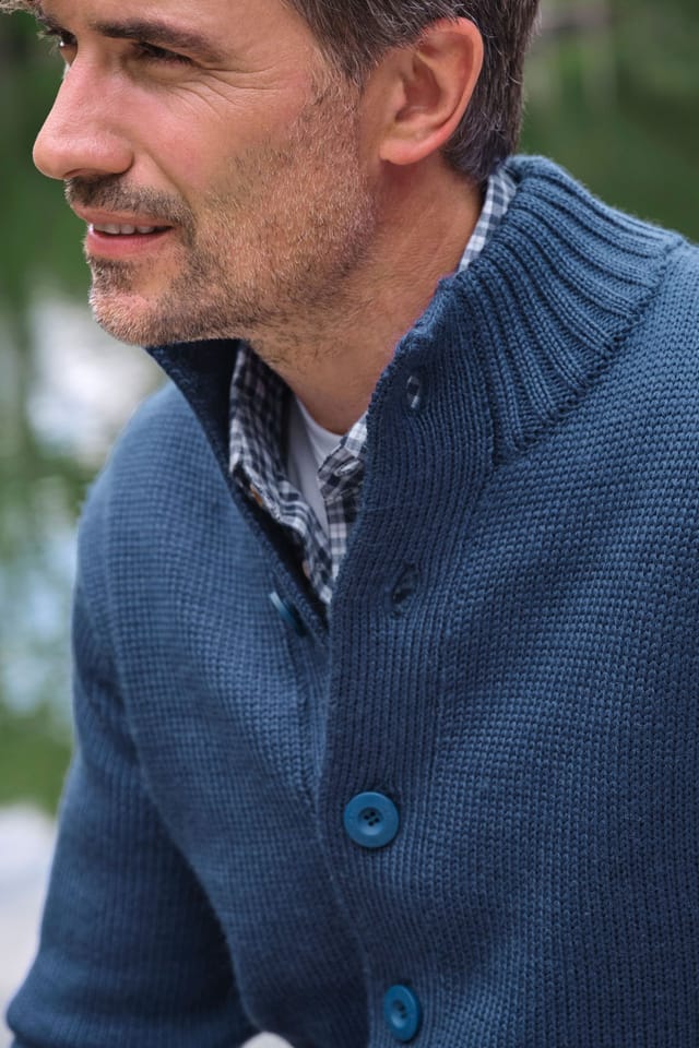 WoolOvers WoolOvers Men's Mens 100% Pure Wool Button Everyday Cardigan in Blue - 2