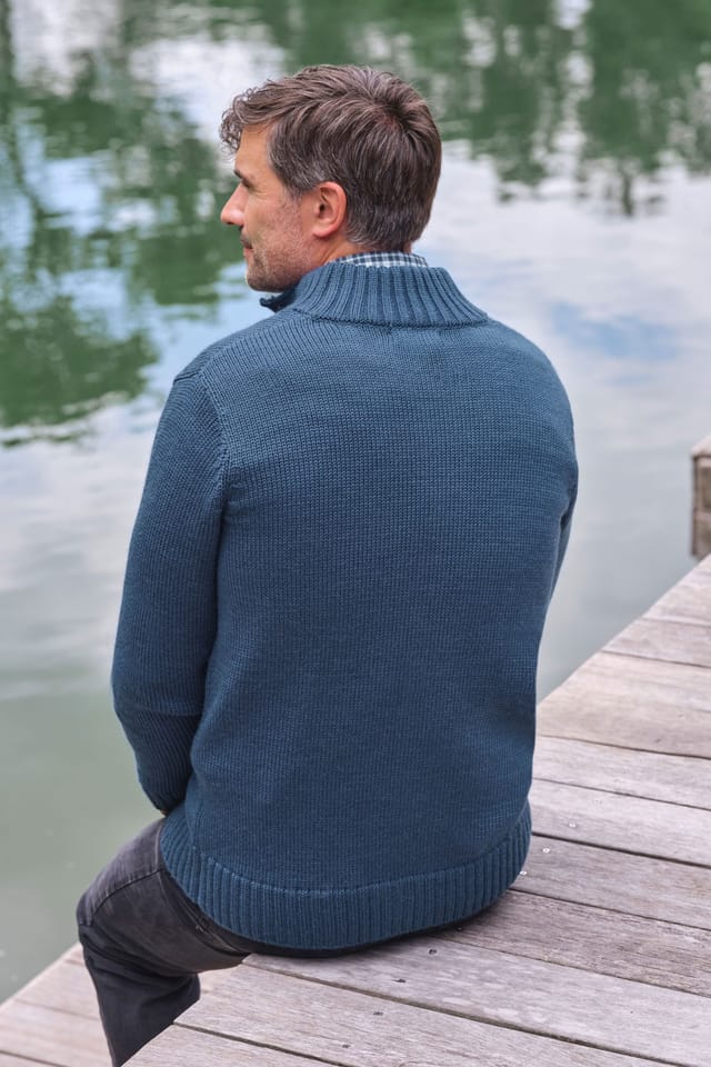 WoolOvers WoolOvers Men's Mens 100% Pure Wool Button Everyday Cardigan in Blue - 3