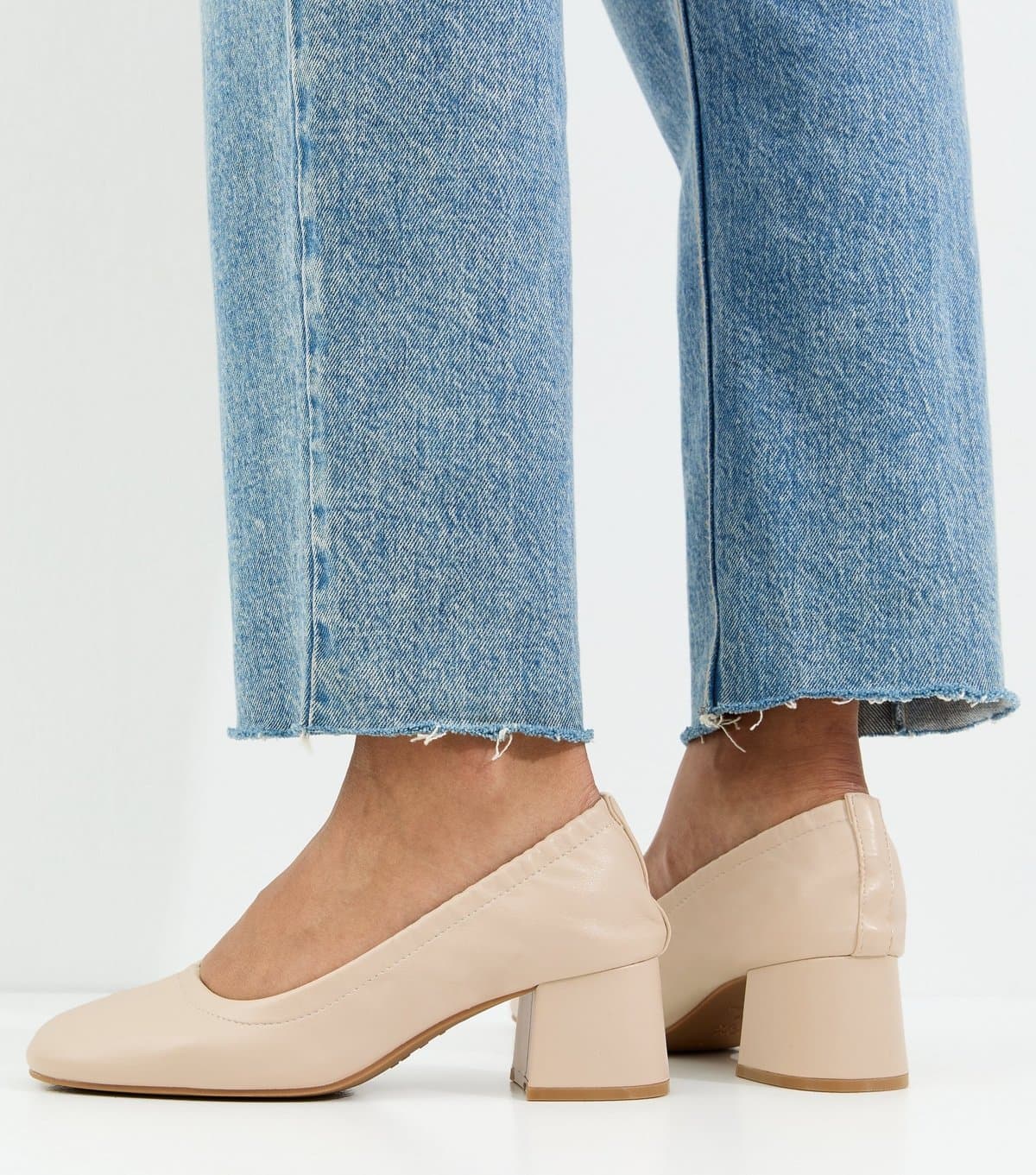 New Look Women's Off White Faux Leather Elasticated Block Heel Ballet Pumps Vegan New Look