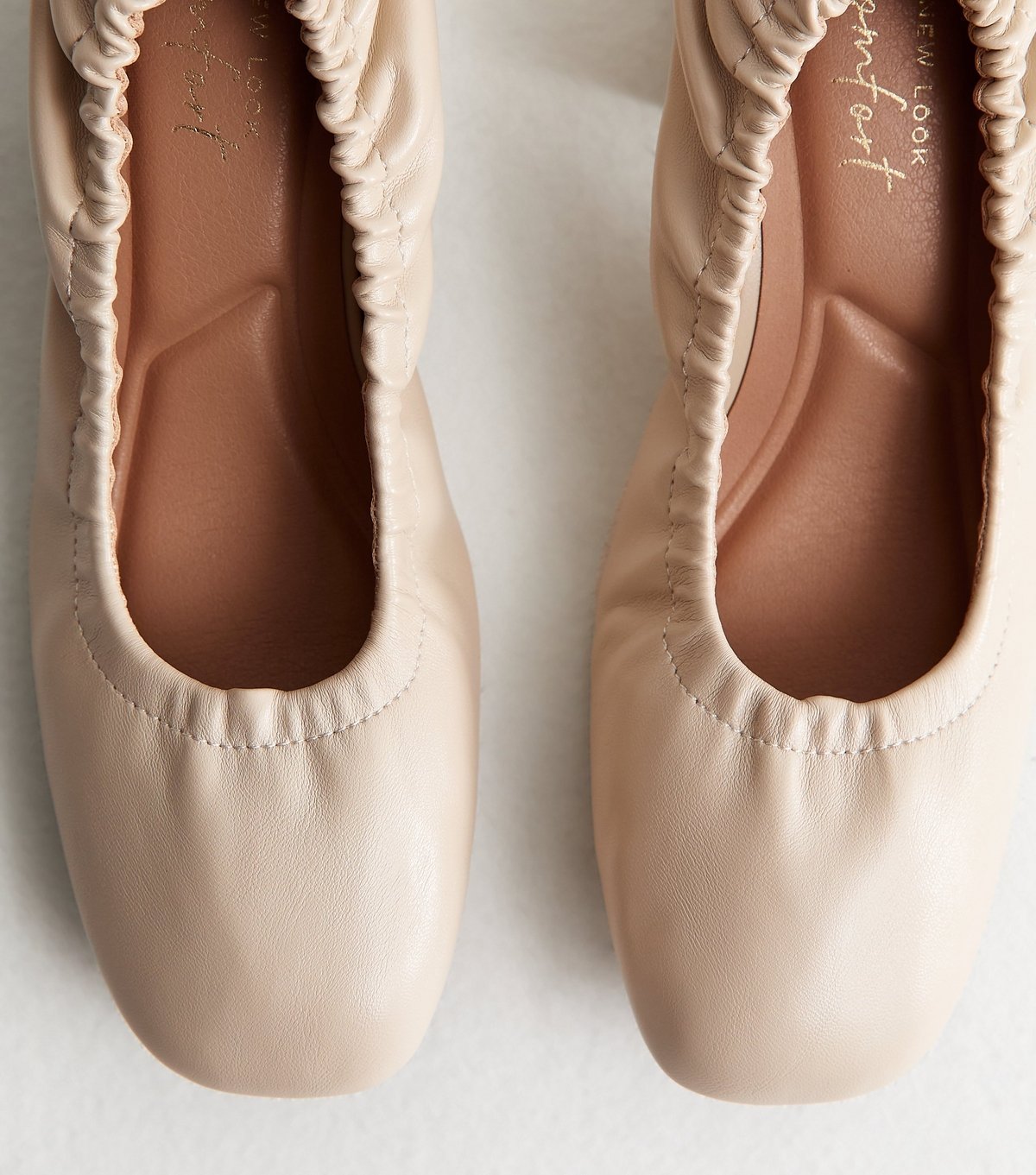 New Look Women's Off White Faux Leather Elasticated Block Heel Ballet Pumps Vegan New Look - 3