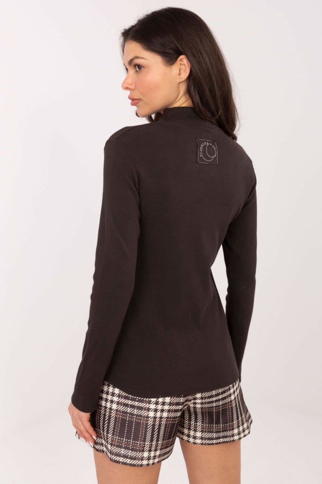 Love Lace Love Lace Women's Ribbed Cotton Elastane Turtleneck Blouse Style 221686 in Brown - 4