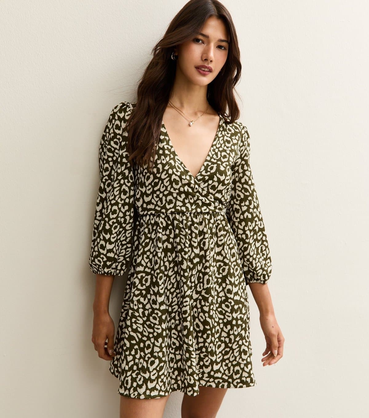New Look Women's Green Leopard Print Smock Mini Dress New Look