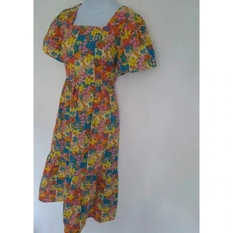 Joanie Joanie Georgia puff sleeve tile print midi dress UK size 8 brand new with tags