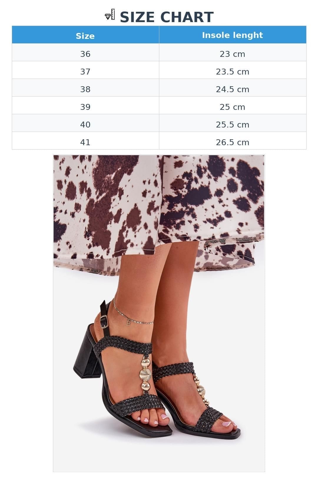 Love Lace Love Lace Women's Braid Strap Heel Sandals with Gold Front Ornament Column in Black - 4