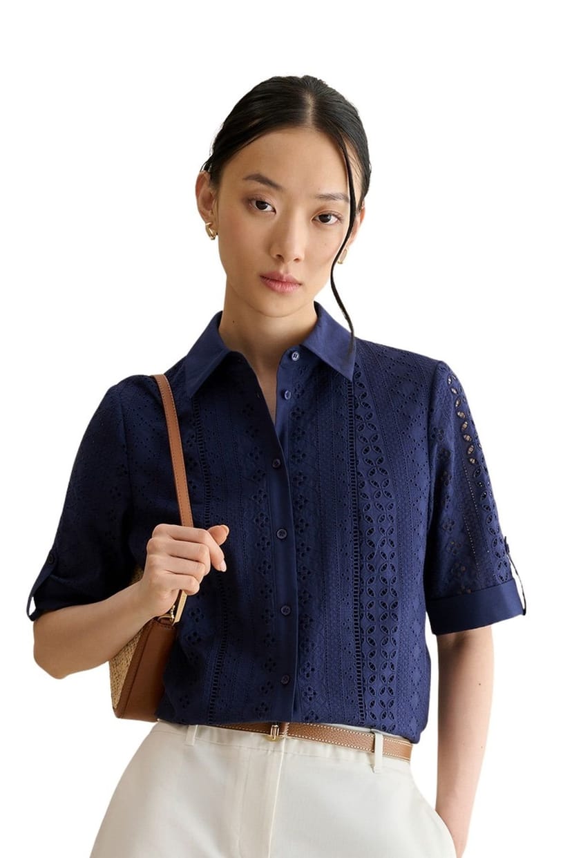 Hobbs London Hobbs London Women's Cristie Short Sleeve Loose Fit Shirt in Navy - 1