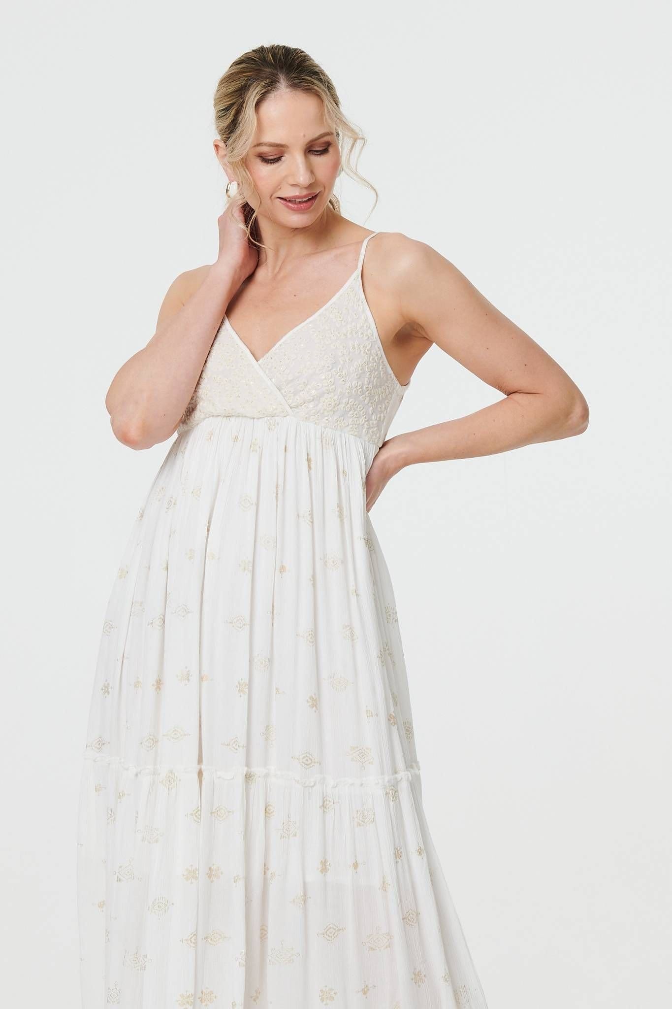 Izabel London Izabel London Women's Textured Cami Strap Empire Maxi Dress in White - 4