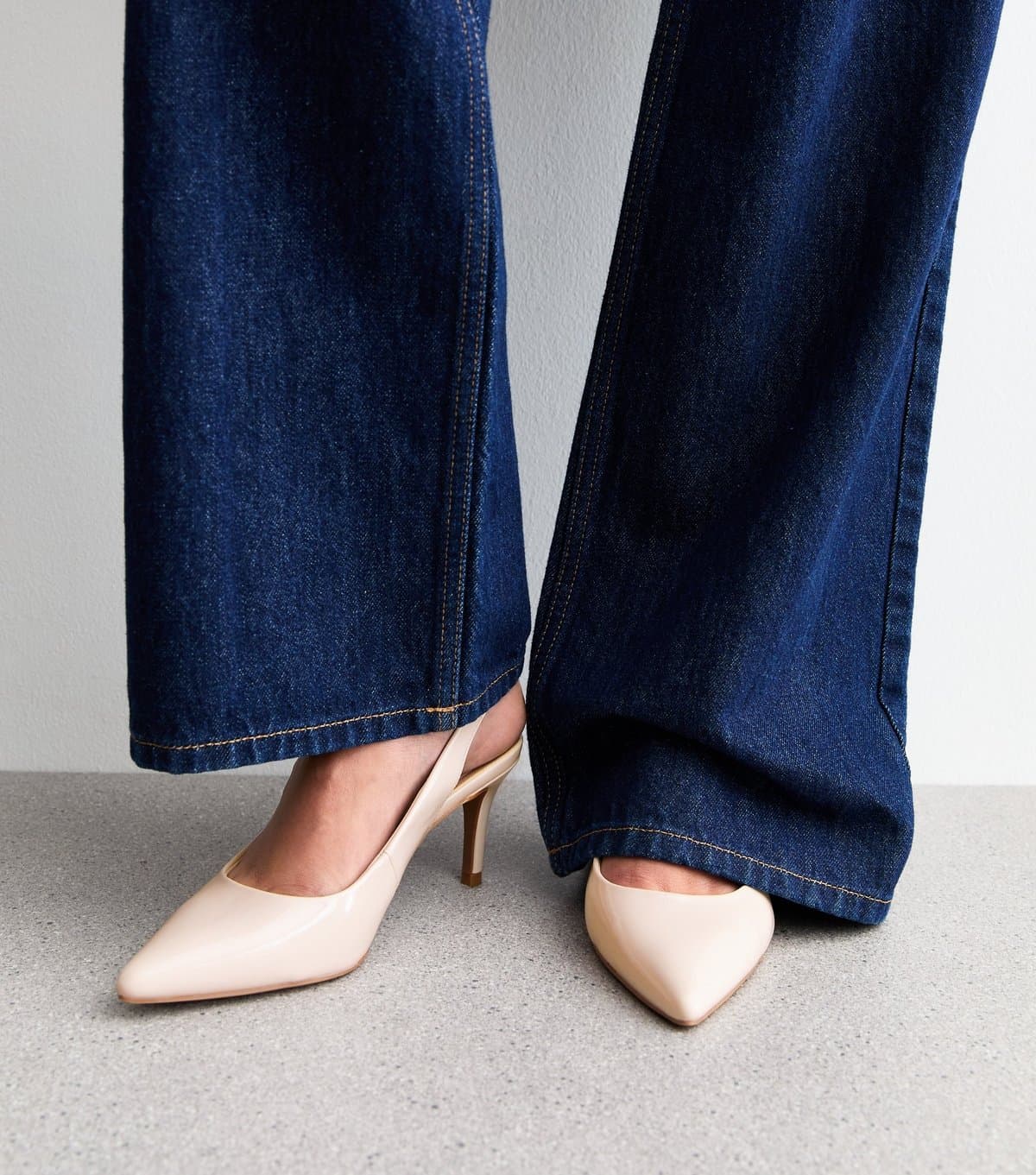 New Look Women's Off White Faux Patent Slingback Pumps Vegan New Look